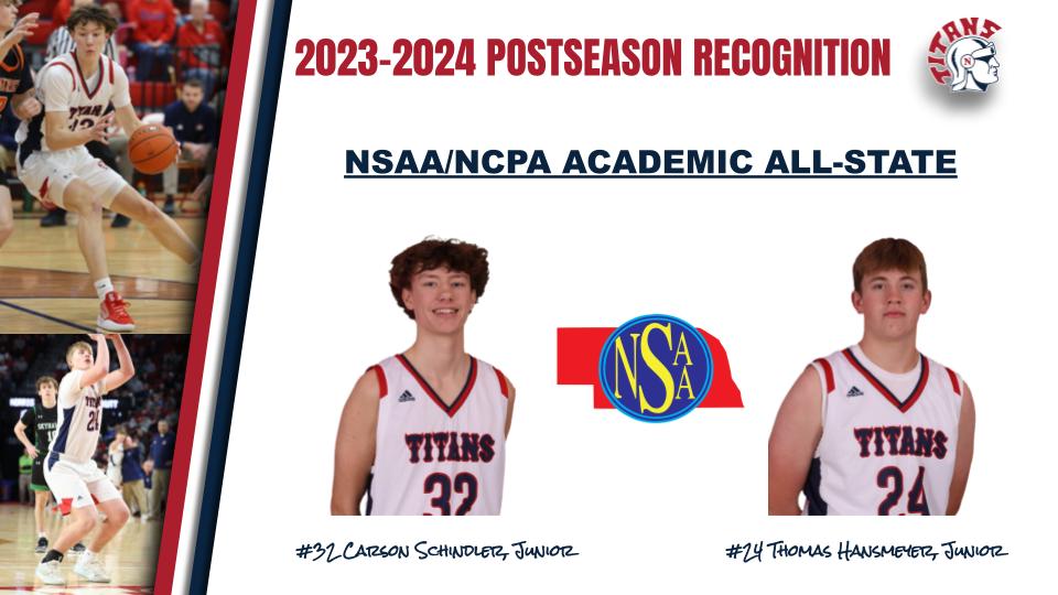 TitanHoops160's tweet photo. 🚨 POSTSEASON RECOGNITION 🚨

Congrats to @cars0nschindler &amp; @HansmeyerThomas representing Titan Hoops as the recipients of the NSAA/NCPA Academic All-State Award.

Excellence on the court and in the classroom!

Great job gentlemen!

#TitanHoops #TitanUp #NoStopSigns ⚔️🏀🛑 https://t.co/lP2SOVCUKH