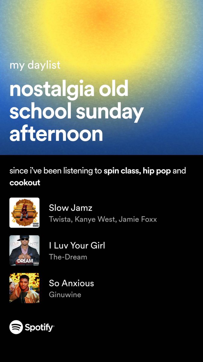 my daylist right now: nostalgia old school sunday afternoon open.spotify.com/playlist/37i9d…
