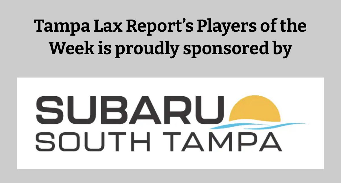 Congratulations to Tampa Lax Report’s final Players of the Week for 2024: Osceola’s Hunter Rudisill and Sunlake’s Candance Carver. A very special thanks to our POTW sponsor, Subaru South Tampa!