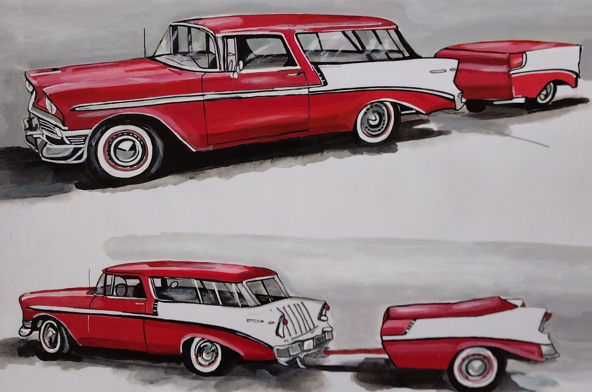 What an awesome car this was to paint for someone on Twitter..nomad with matching trailer🖤❤️🖤❤️