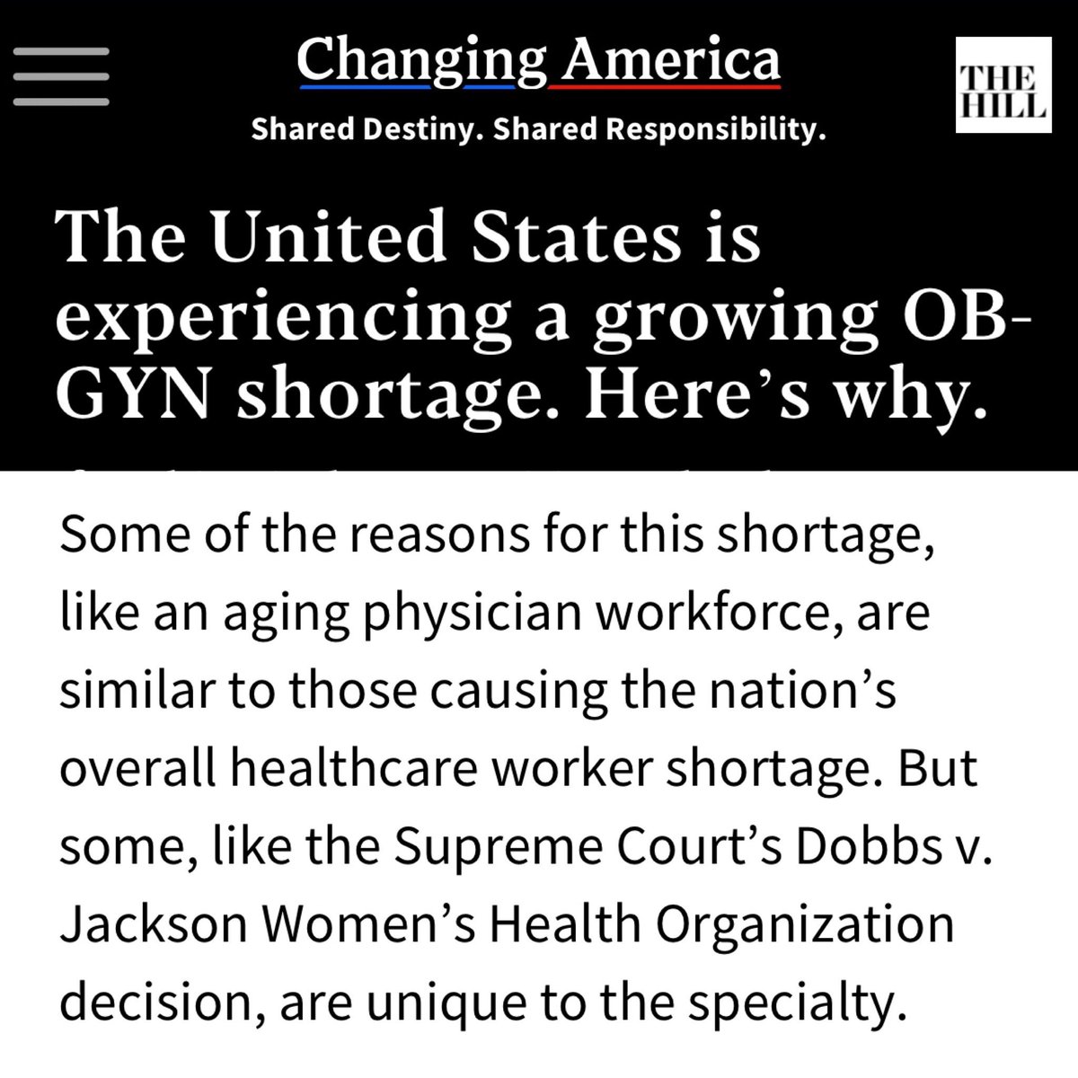 There’s an OB-GYN shortage in the U.S. because OB-GYNs could go to jail for doing their jobs. Thanks Republicans. thehill.com/changing-ameri…