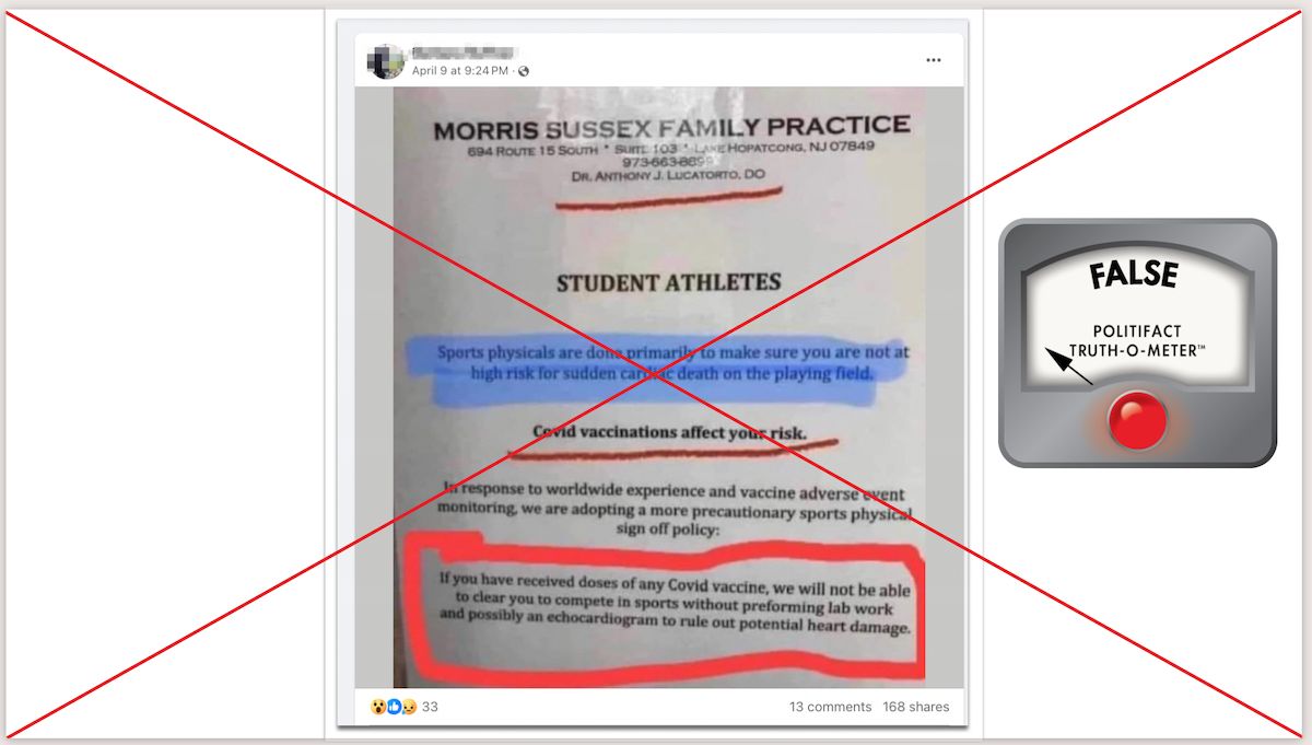 A viral claim using a doctor's notice suggests COVID vaccines are linked to cardiac risks in athletes—this is FALSE. The CDC & recent studies confirm no increased risk of sudden cardiac death. #VaccineSafety #FactCheck buff.ly/3UhMf20