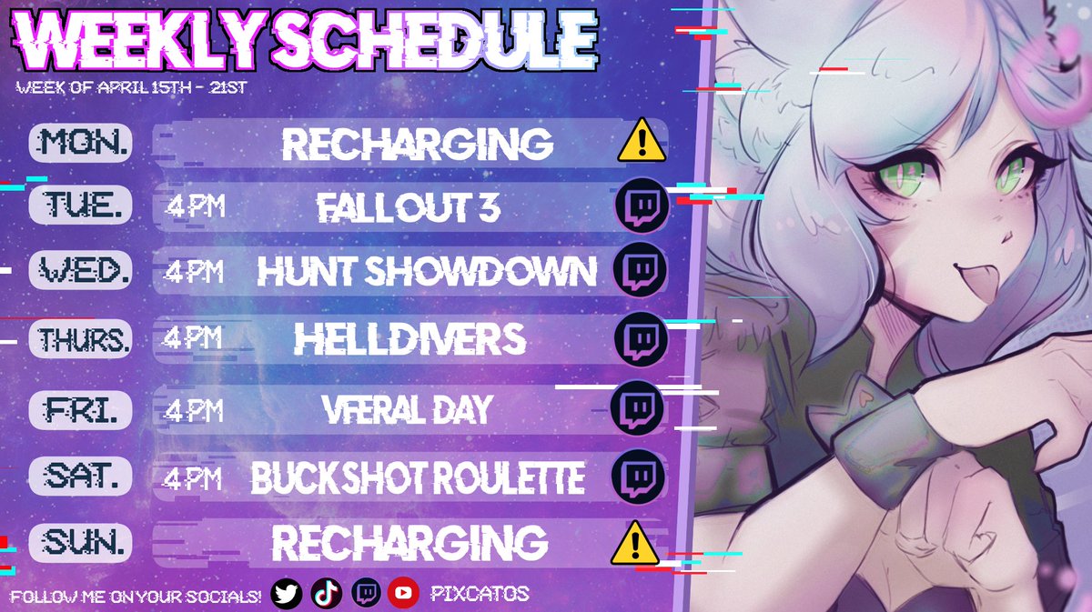 hyreina_VT's tweet photo. 🪐Schedule for the week!🪐

 https://t.co/xR3m6TZeM2 

#pixelive https://t.co/uq1X7tq5K8