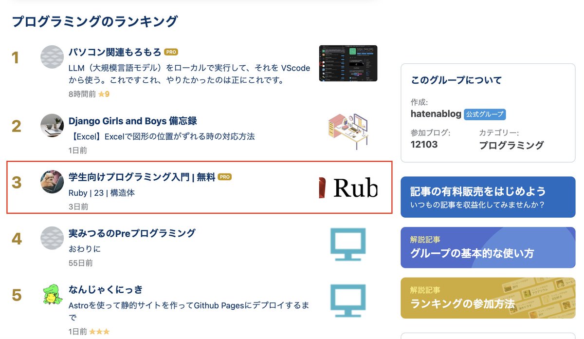 for_students_pg's tweet photo. 今週のプログラミングランキングは3位でした＾＾
いつも応援ありがとうございます☺️
pythonの書き換えに取り掛かりたいところですが、今週はちょっと手がつけられないかもです。
時間見つけて頑張ります！

#学生向けプログラミング入門 https://t.co/q5vrck0UI8