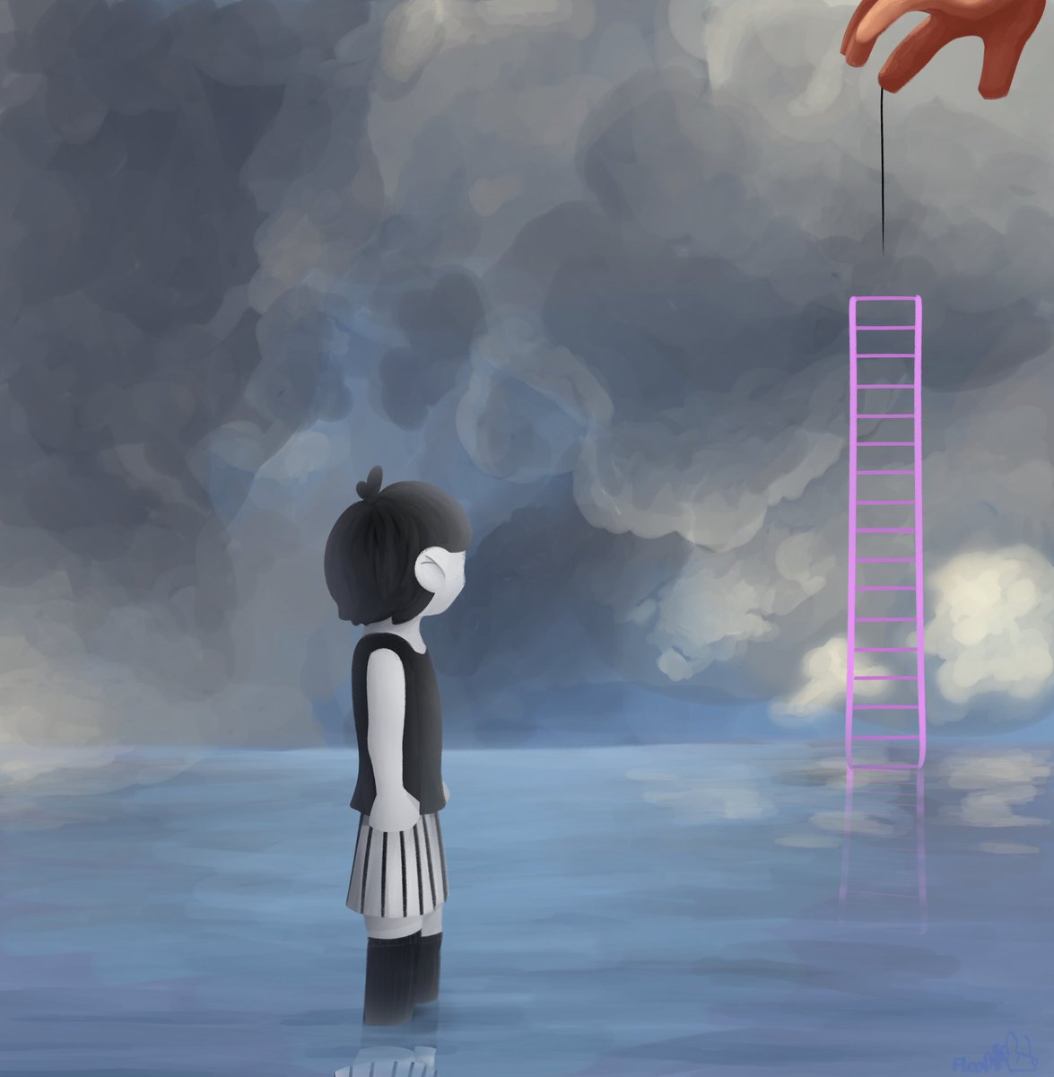 KFloofy's tweet photo. Based off of that Shallow Sea room in the Blackspace. I think it’s pretty neat 
#OMORI #OMORIFANART #blackspace #liminal https://t.co/iZMBl9bHhm