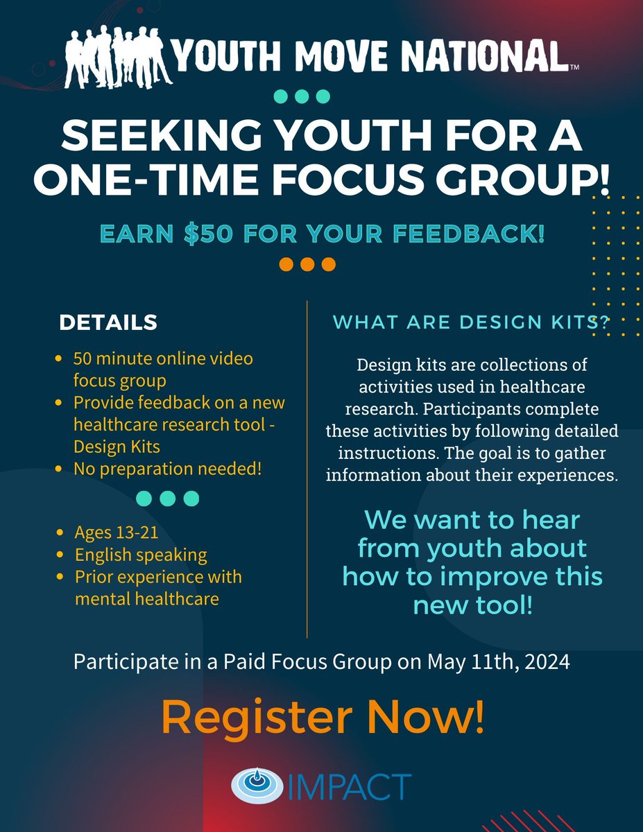 YouthMOVE's tweet image. Seeking Youth/Young Adults for a One-Time Focus Group! 
Free Wellness Kit included!

We want to hear from youth about how to improve this new tool! 
#mentalhealth #focusgroup
bit.ly/3VRccXj