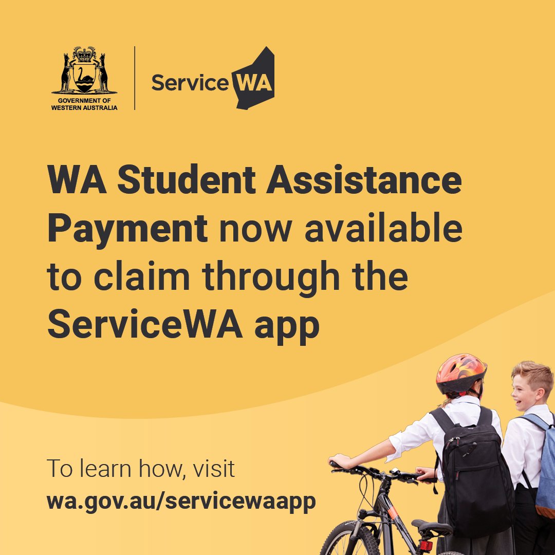 The WA Student Assistance Payment is available to claim as of today, until Friday 28 June 2024 through the ServiceWA app. For full instructions on setting up your ServiceWA app and what you'll need to access the WA Student Assistance Payment offer visit 👉brnw.ch/21wIOkC
