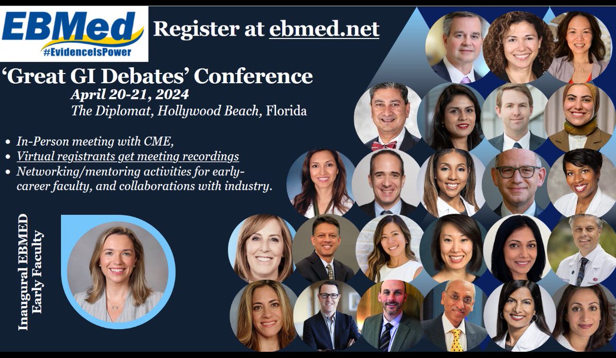 🥰Honored to join the inaugural #EBMED conference (Apr 20-21) as an early faculty this year! #EBMED is offering opportunities to learn & network with GI experts. Can't make it? Registration offers future free recordings! ebmed.net