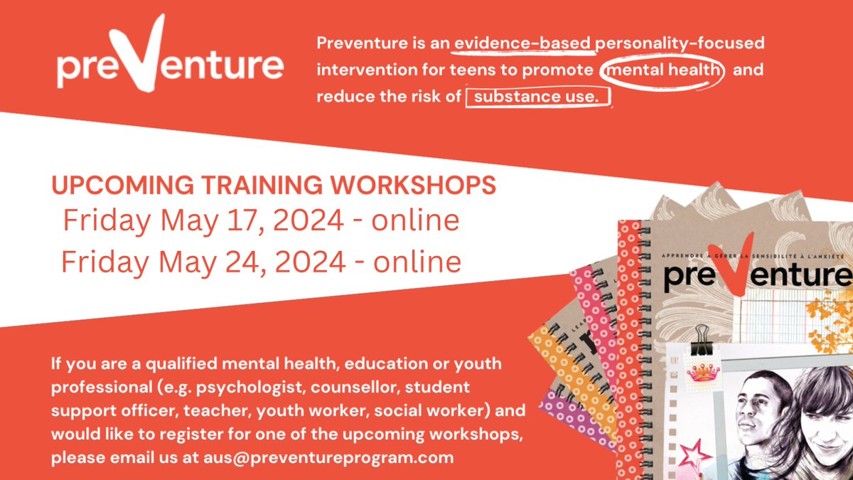 #OPPORTUNITY Looking to support teens with their #mentalhealth? New sessions are available for the Preventure Facilitator training, an evidence-based prevention program that supports young people with their mental health. Registrations close 3 May: pay.sydney.edu.au/PREVENTURE12
