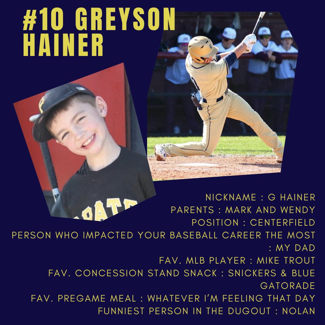 Up next senior spotlight for the week leading up to Senior Night this Thursday evening prior to our home game against Ft. Knox is #10 @greysonhainer ! 🐾⚾️