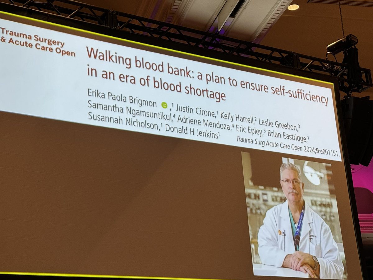 Jen Gurney talking about Whole Blood at #TCCACS24 @TCCACS. We are doing better about using cold stored whole blood. We need to figure out a civilian walking blood bank.