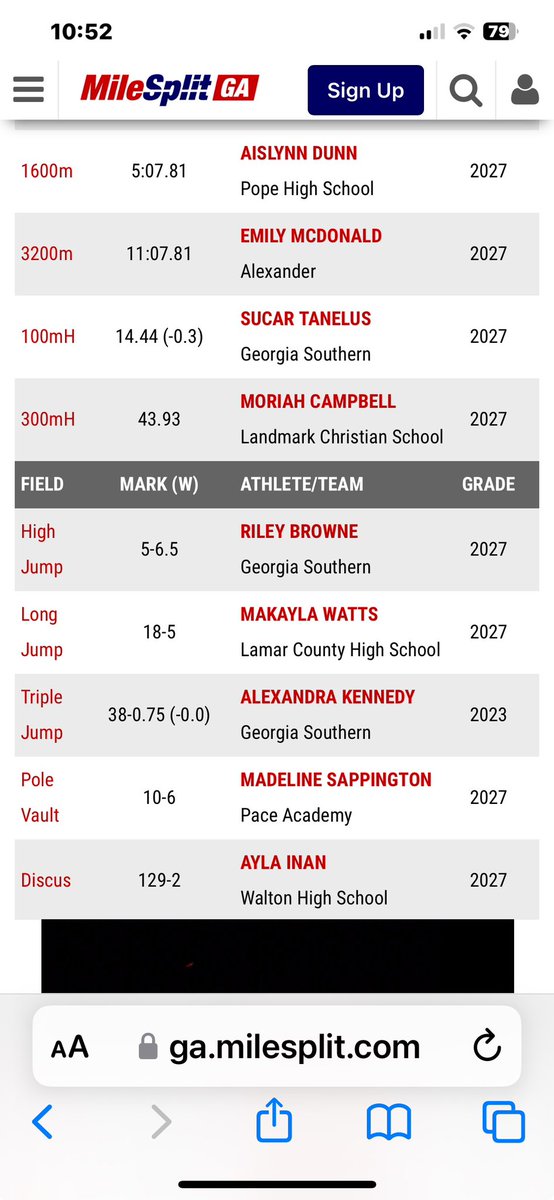 Georgia High School Girls Rankings  Outdoor Track And Field 2024 Leaders,  I’m number one for my class  2027  in long jump. #proudandhonored