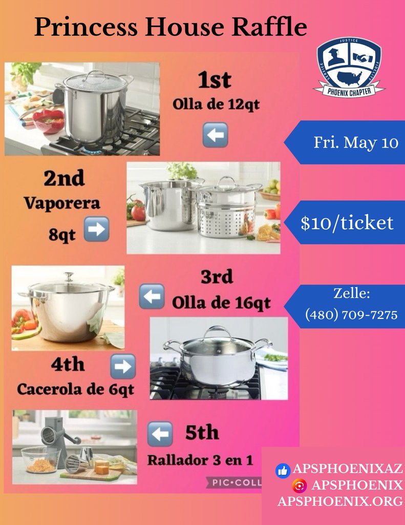 APSPhoenix's tweet photo. ¡Celebra el Día de la Madre participando en nuestra rifa especial y gana exclusivos artículos de cocina de Princess House!

🥇 1 lugar: olla de 12qts
🥈 2ndo lugar: vaporera de 8qts
🥉 3 lugar: olla de 16qts
🏅 4to lugar: cacerola deqts
🎖️ 5to lugar: rallador 3 en 1 https://t.co/RE0JkcpgGV