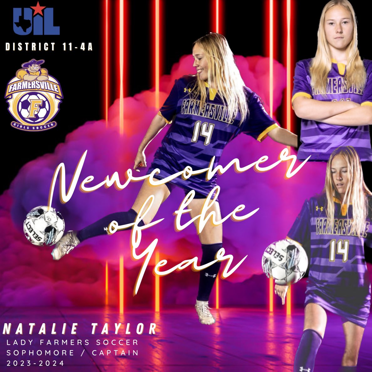 SoccerFHSgirls's tweet photo. First time in Program History- Lady Farmers receive a District Superlative Award! Way to go Soph./ Captain Natalie Taylor. 26 goals, 9 assists, 4 Hat Tricks this season! #yourmark
@FHSfarmerJOE
@ISDFarmersville
@FarmersvilleAth
@fightin_farmers
@farmersville
@tascosoccer https://t.co/KJyXaQauOR