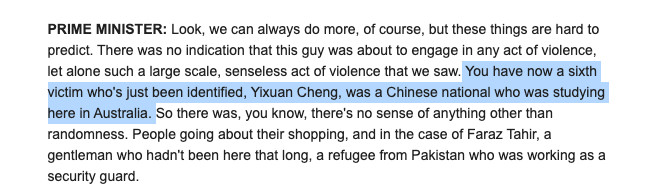 PM Albanese has named the sixth victim of the Bondi Junction stabbing as a Chinese national studying in Australia, Yixuan Cheng (via KIIS FM)