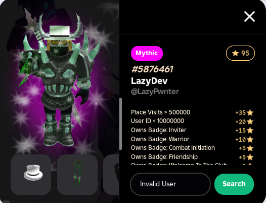 LazyPwnter's tweet photo. I'm now a "Mythic" in player RNG.. Is this the highest rank? What rank are you? #RobloxDev #Roblox #RobloxRNG #RNG #PlayerRNG #Haz3mn https://t.co/ApiPO3IXWu