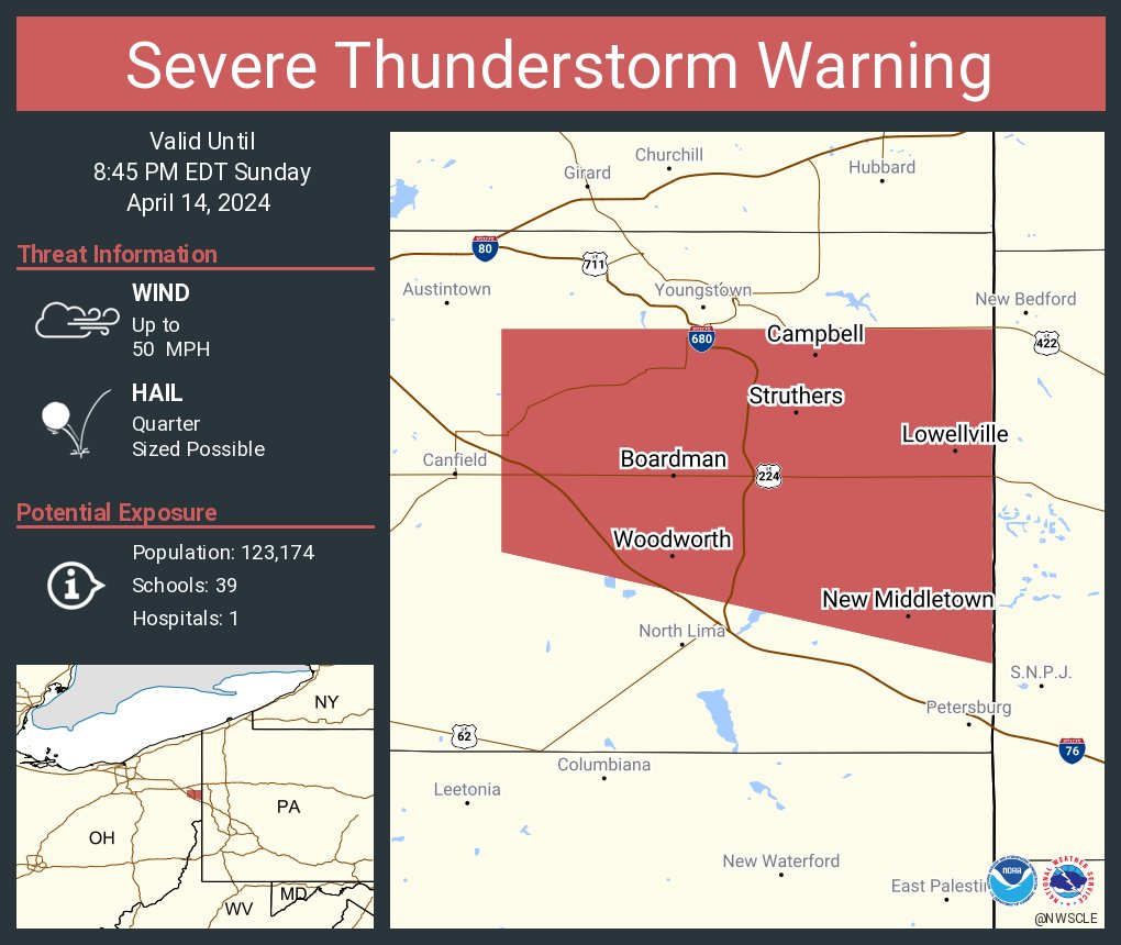 Severe Thunderstorm Warning including Boardman OH, Struthers OH and  Campbell OH until 8:45 PM EDT