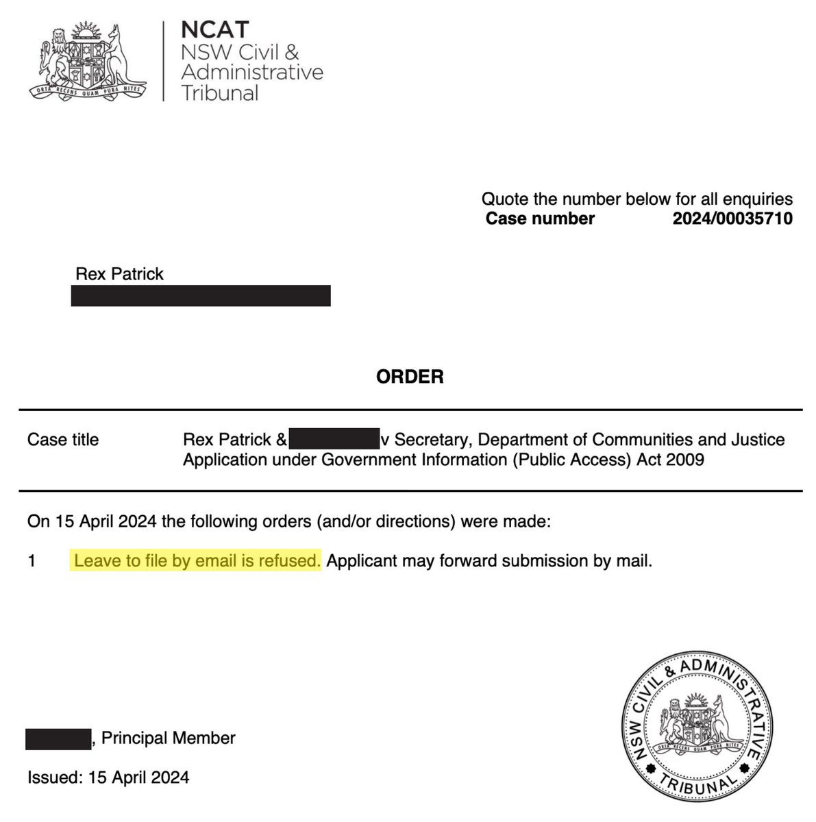 Hey NSW Attorney-General @michaeldaleyMP! According to its enabling legislation, @NCATNSW is supposed to be an organisation that is “accessible and responsive to the needs of all of its users”. Why don’t you lift it out of the 1990s? #archaic #SnailMailOnly🤦‍♂️ #nswpol