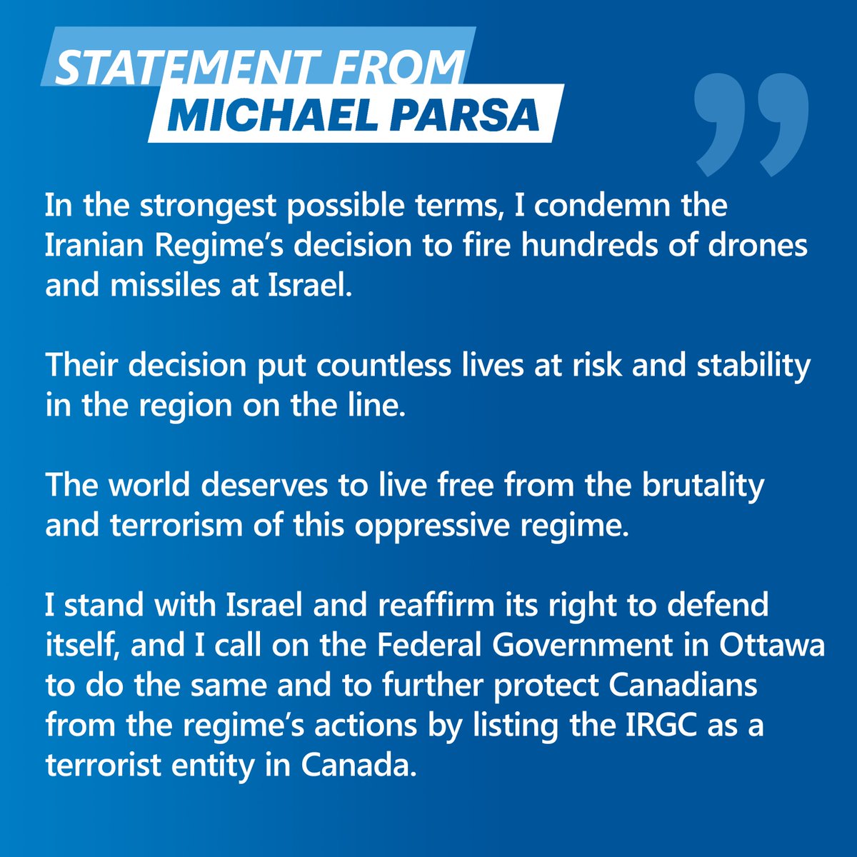 Statement from Michael Parsa.