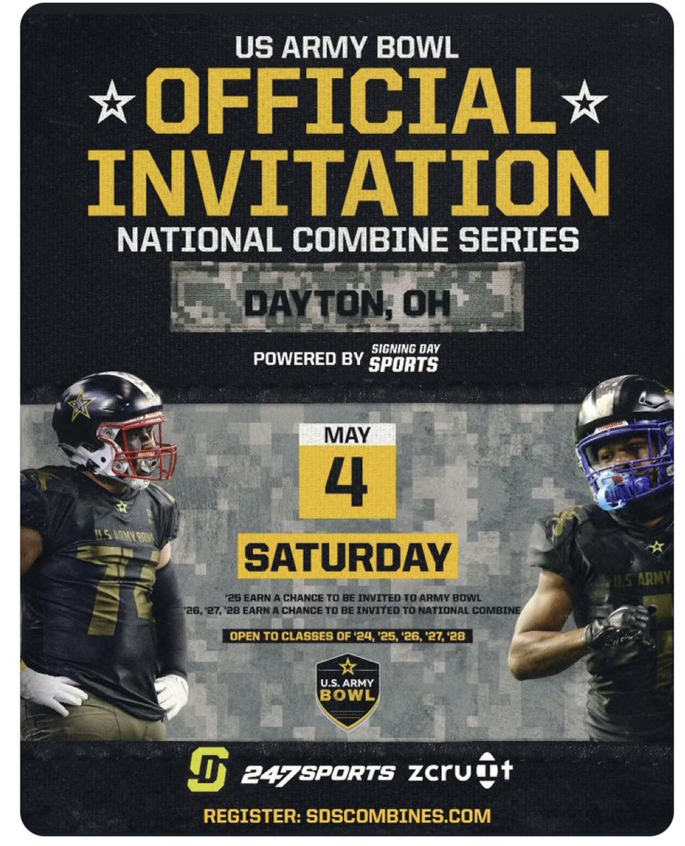 Thanks @USArmyBowl and @MattSeiler_SDS for the invitation to the US Army Bowl combine.