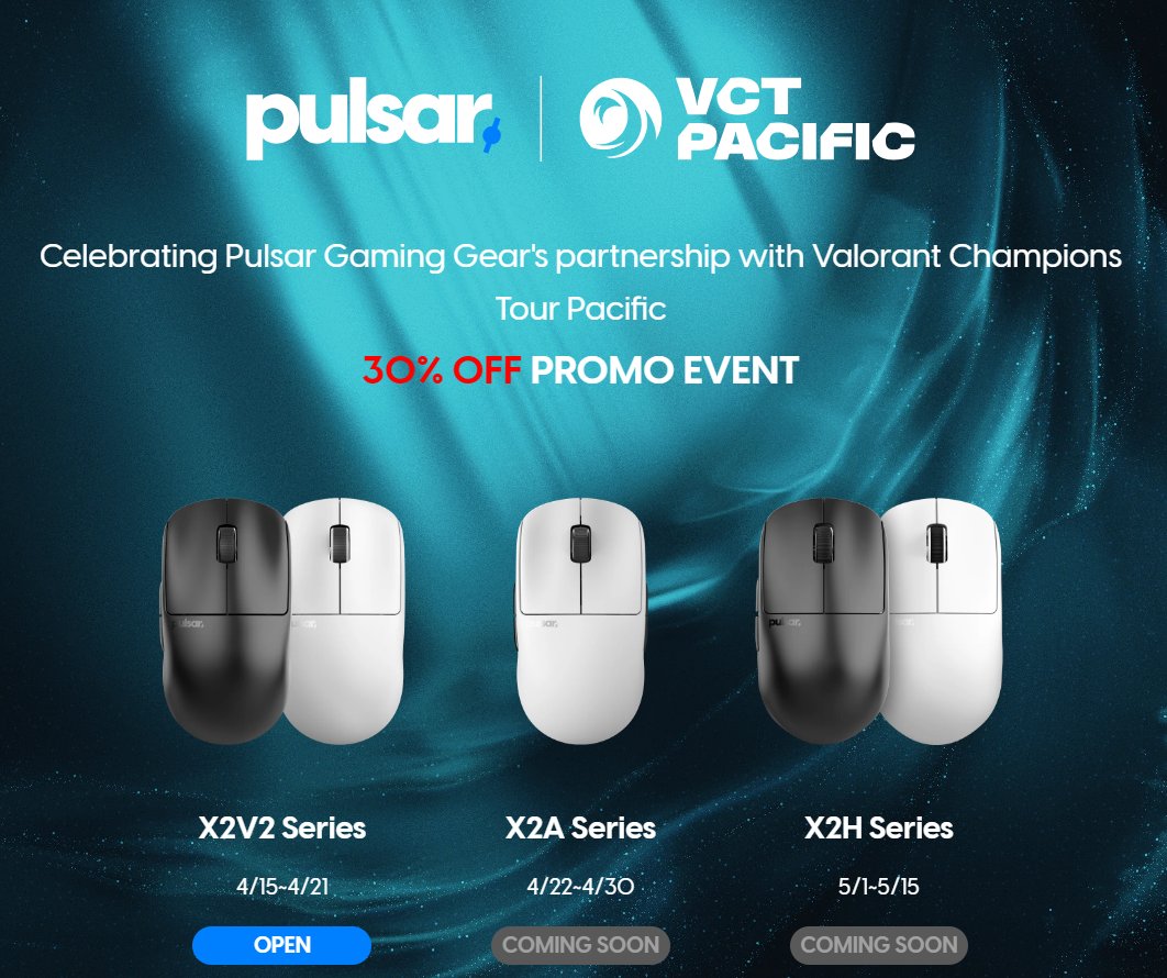 📢 The First Pulsar X2, 30% OFF Promotion Sales Period : April 15, 2024 (Mon) ~ May 15, 2024 (Wed) 30% off Promo code is available for all X2 Series (X2V2, X2A and X2H) - Phase 1 : April 15th ~ 21st X2V2 (Size: Medium, Mini / Color: Black, White) - Phase 2 : April 22nd ~ 30th…