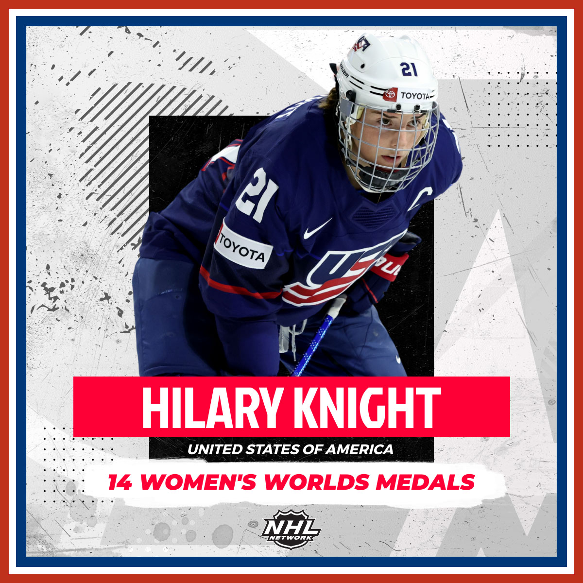 Hilary Knight picked up her 14th Women's World Championship medal, passing Hayley Wickenheiser for the most all-time! 👏 @usahockey | #WomensWorlds
