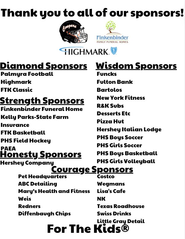 PHSMiniTHON's tweet photo. Thank you to all of our sponsors!!! Our event would not of been possible without the support!! #ftk #phsminithon https://t.co/dwLOglnbC1