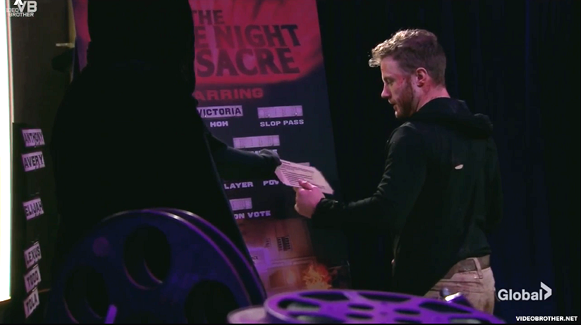 I like this twist, especially how the slasher ghoul comes out of the dark to hand them the info card 😂 #bbcan12