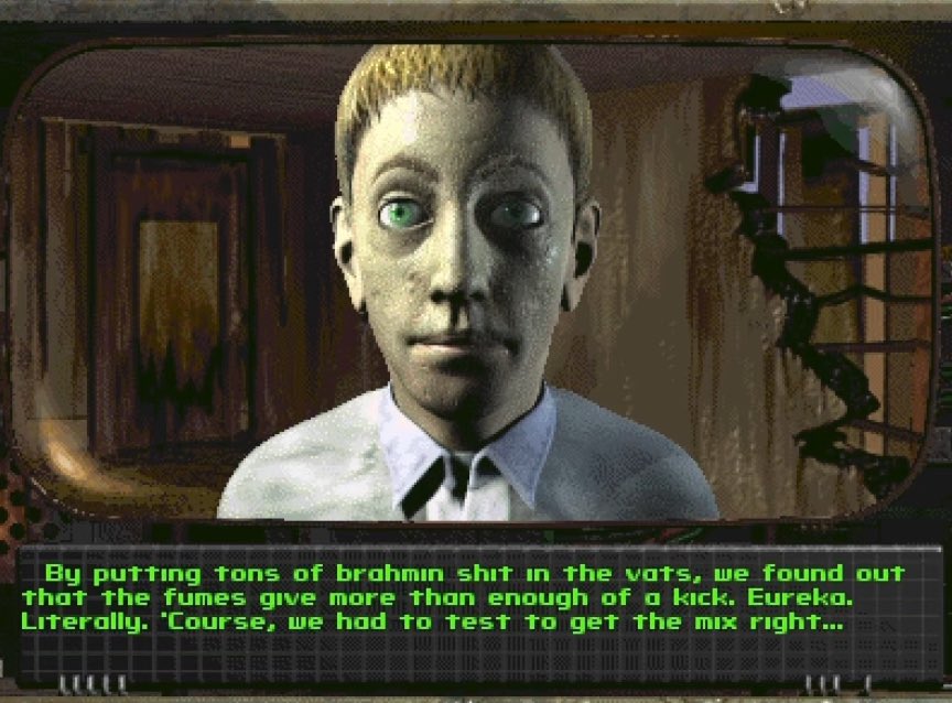 Remembering Myron from Fallout 2, who is one of the most vile characters in games, like an extra evil Reddit drugs guy, and who is ultimately stabbed to death. If you are smart enough you can out drugs nerd him and it’s one of the funnier interactions in the entire game.