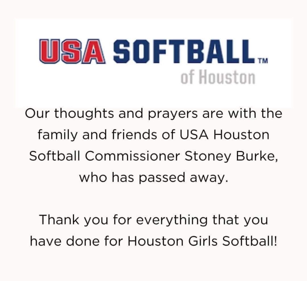 Tough news today! USA/Houston softball lost a great one!! Stoney Burke was a fierce friend and one of the main reasons why myself and countless others had the opportunity to compete for the red, white and blue here in Houston! #sadday @USASoftball