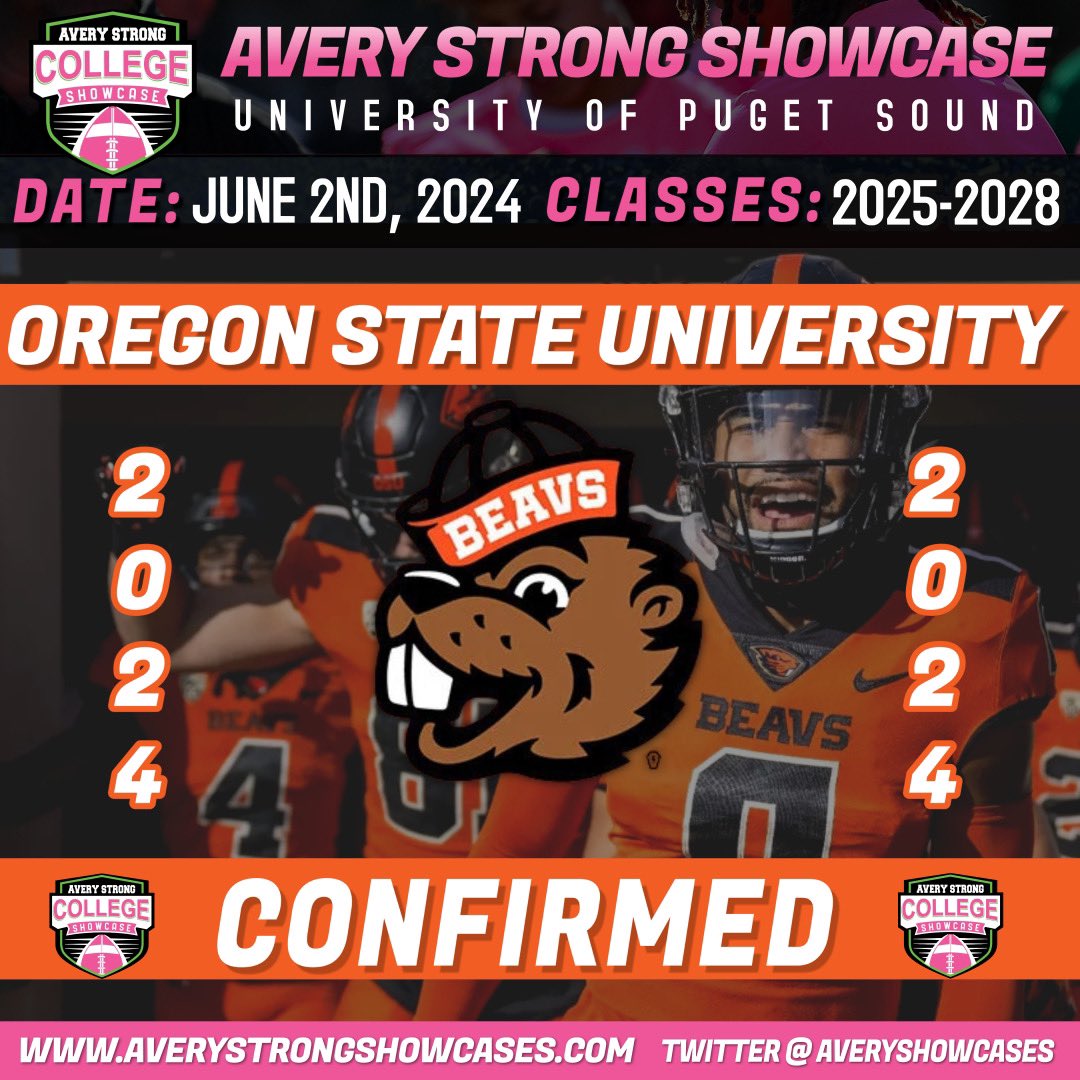 Excited to announce Oregon State University will be attending our Showcase on Sunday, June 2nd ‼️📈 Get Signed Up Today ! It’s going DOWN 🔜 at University of Puget Sound 🏈 averystrongshowcases.com