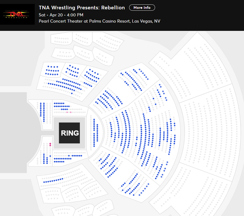 WrestleTix's tweet photo. TNA Wrestling Rebellion
Sat โข Apr 20 โข 4:00 PM
Palms Casino Resort, Las Vegas, NV
Available Tickets: 569
Available Combo Tickets: 112
Current Setup: 1,231
Tickets Distributed: 550
๐ | +97 since the last update (6 days ago)
๐
| Days until show: 6
โฎ | 1/13/2024 Hard to Kill: 1,630
โฎ | 1/14/2024 Snake Eyes: 1,280