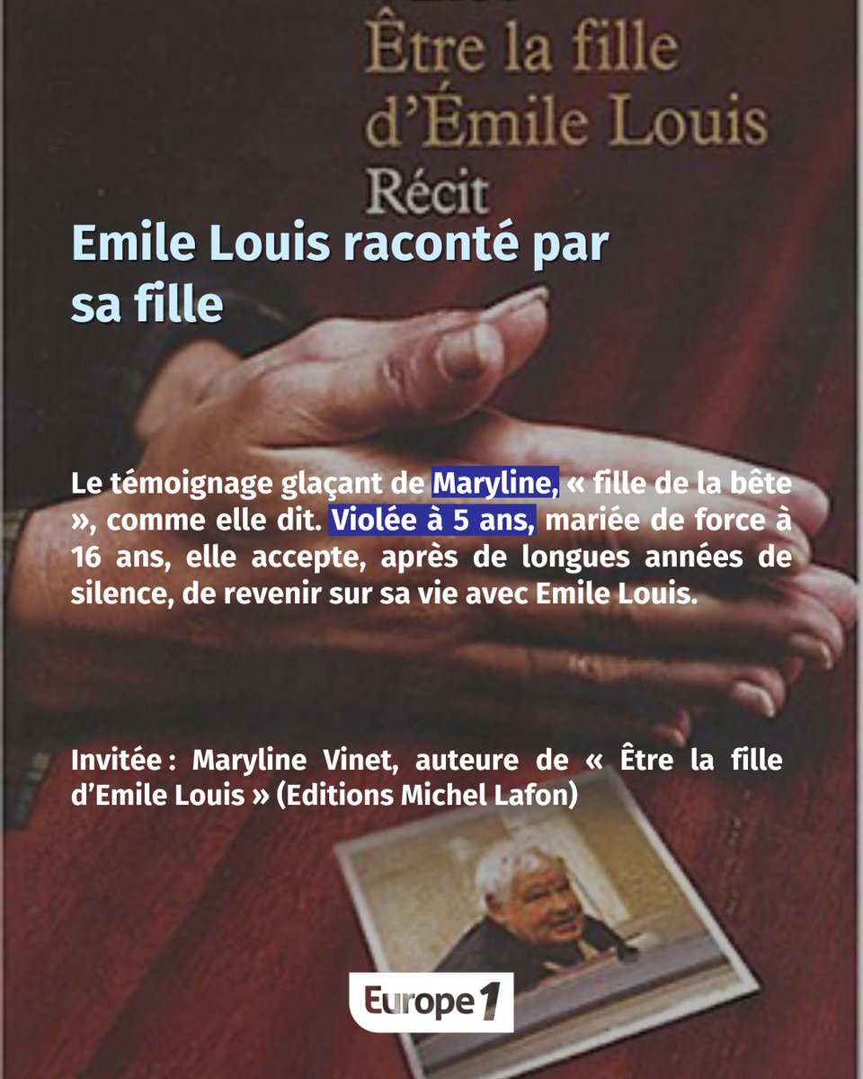 👉 Emile Louis raconté par sa fille 📍6h en #podcast 📍14h sur @europe1 Le témoignage glaçant de Maryline, « fille de la bête », comme elle dit. Invitée : Maryline Vinet, auteure de « Être la fille d’Emile Louis » @hondelatte #hondelatteraconte