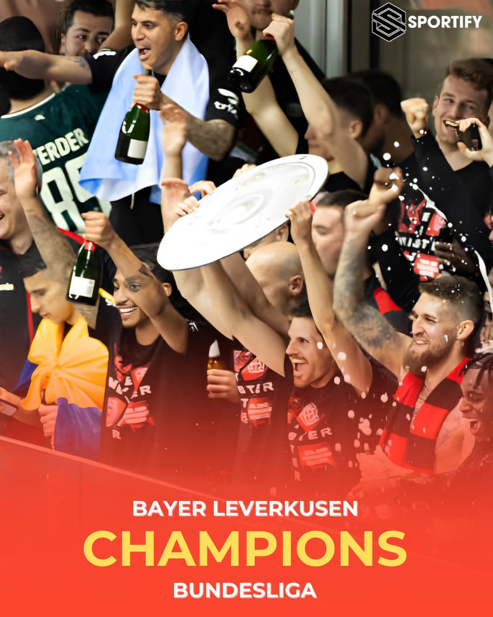 🏆 Congratulations to Bayer Leverkusen for clinching the Bundesliga title! 🎉⚽️ 

Their hard work and dedication have paid off, making them worthy champions. 🌟 

#Sportify #SportsNews #BayerLeverkusen #BundesligaChampions #FootballVictory 🥇🔴