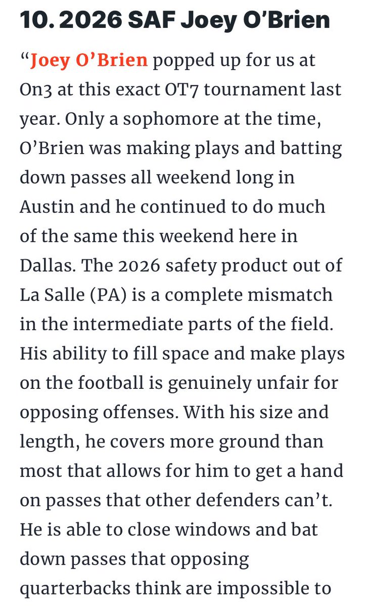 Grateful to be recognized from @On3sports this weekend at the @overtime OT7 tournament. @Level82_7on7 @LaSalleFball