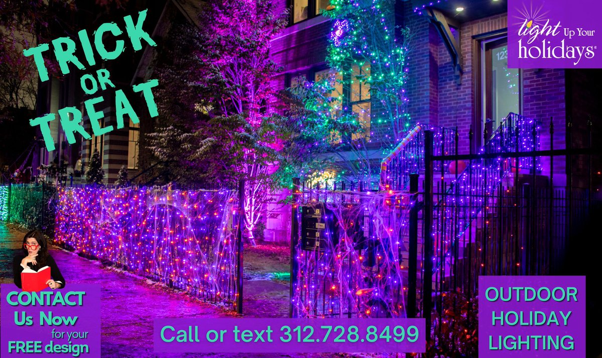 Our Halloween lighting and decor will bring fun and spookiness to your neighborhood! Text or call us today and our trusted team of designers will create a unique design for your home or business! Book with us this month for extra savings! #chicago #holidaylighting #tricks #treats