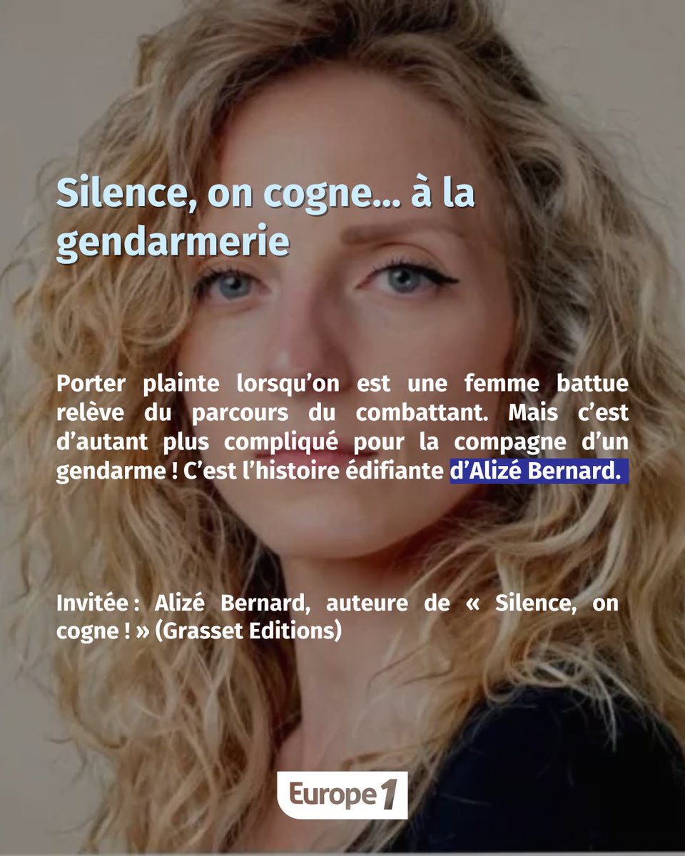 👉 Silence, on cogne… à la gendarmerie 📍6h #podcast 📍14h @europe1 Porter plainte lorsqu’on est une femme battue relève du parcours du combattant... Invitée : Alizé Bernard, auteure de « Silence, on cogne ! » @hondelatte #hondelatteraconte