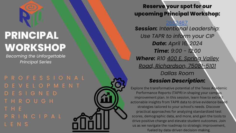 Leaders! Don’t let CIP season creep up on you without understanding how to use TAPR to inform your CIP! It’s not too late to register for our upcoming Principal Workshop. txr10.escworks.net/catalog/sessio…