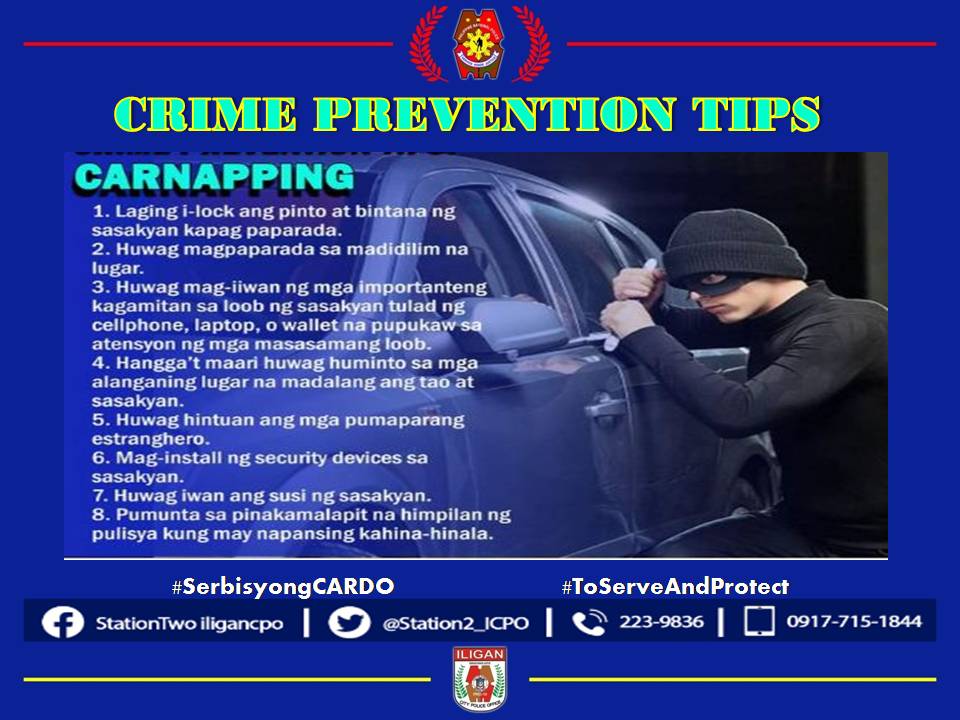 CRIME PREVENTION TIPS 'CARNAPPING'
#ToServeandProtect
#BagongPilipinas
#SerbisyongCARDO
#SerbisyongMayPuso