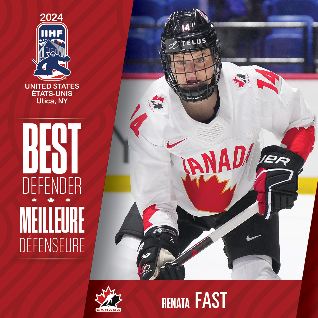 HockeyCanada's tweet photo. Burlington's best on the blue line! @RenataFast is Best Defender and a media all-star. 🤩

La crème de la crème de Burlington en vedette à la ligne bleue! Renata Fast est la Meilleure défenseure du tournoi et membre de l’équipe des étoiles. 🤩

#WomensWorlds | #MondialFéminin https://t.co/v44qI3PQeY