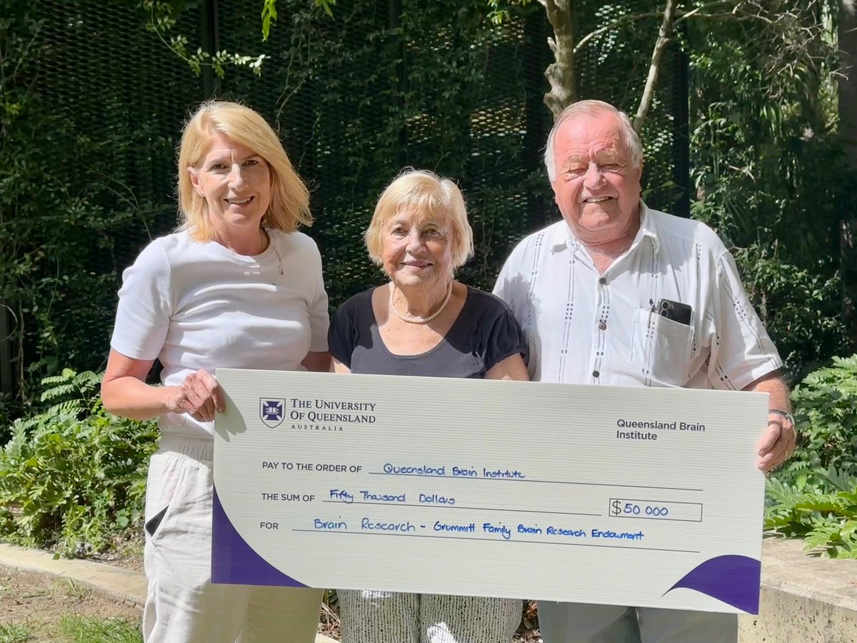 We are incredibly grateful to receive a $50,000 donation from Alan and Wendy Grummitt towards the Grummitt Family Brain Research Endowment Fund at the @QldBrainInst. This generous donation will help support our researchers as they seek to understand the mysteries of the brain.💜