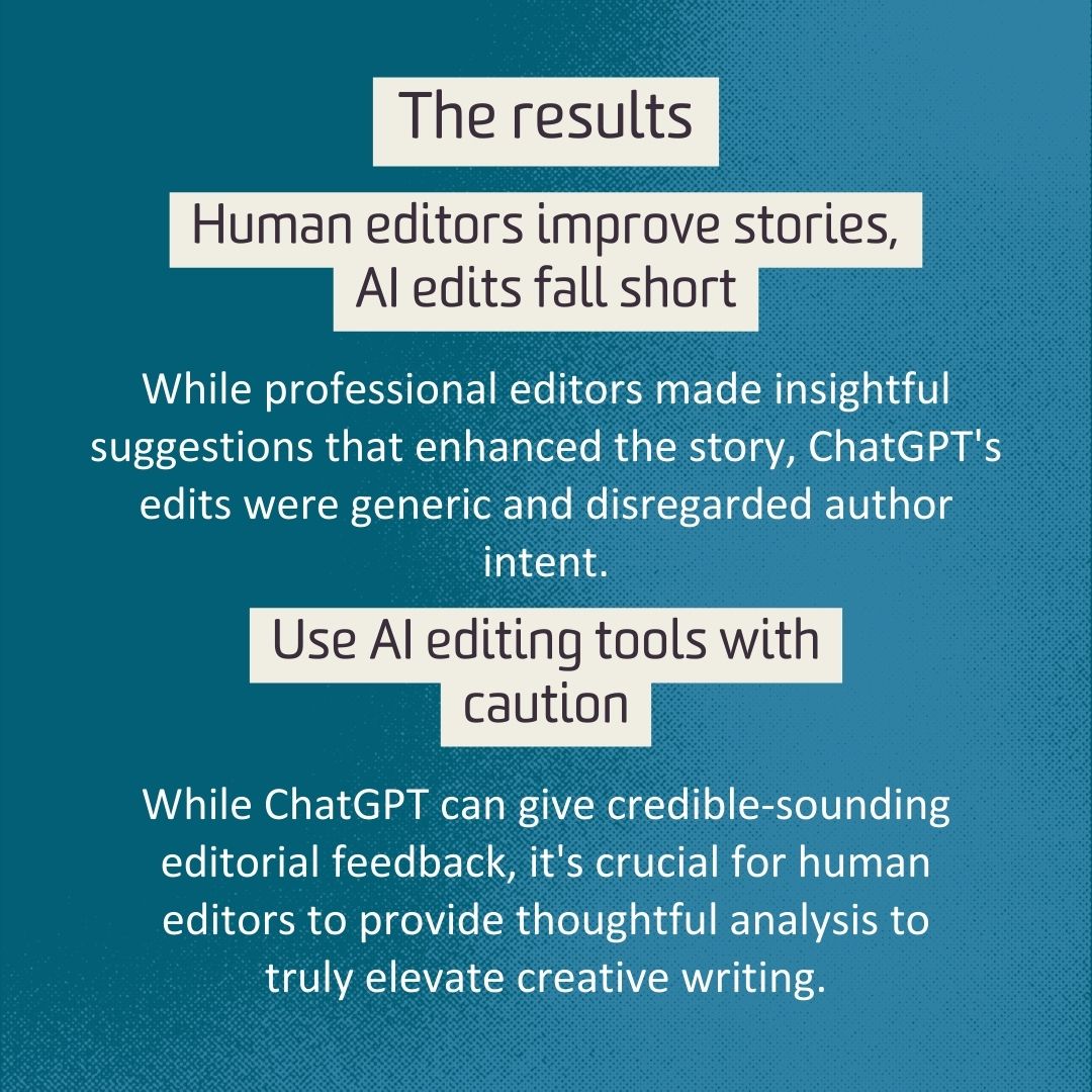 Can robots help edit the next best seller? Not quite yet. ✍️ A new study explores the world of AI editing for fiction. While AI can offer some suggestions for grammar and clarity, it seems it can't quite grasp the magic of storytelling. Read more: i.mtr.cool/raahyjwpcl