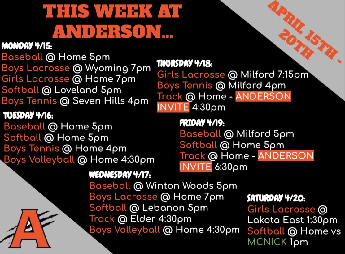 This Week At Anderson…

<a href="/AHSRaptorsAD/">AHS Athletics</a>