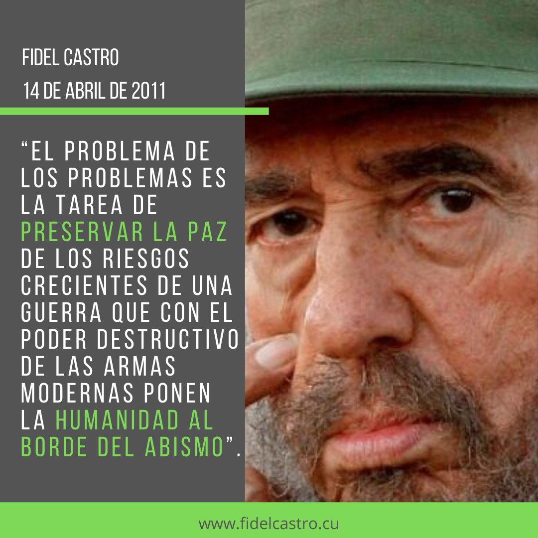 ✍️ #FidelCastro escribe “La batalla de Girón”: “El problema de los problemas es la tarea de preservar la paz de los riesgos crecientes de una guerra que con el poder destructivo de las armas modernas ponen la humanidad al borde del abismo”.
#FidelPorSiempe