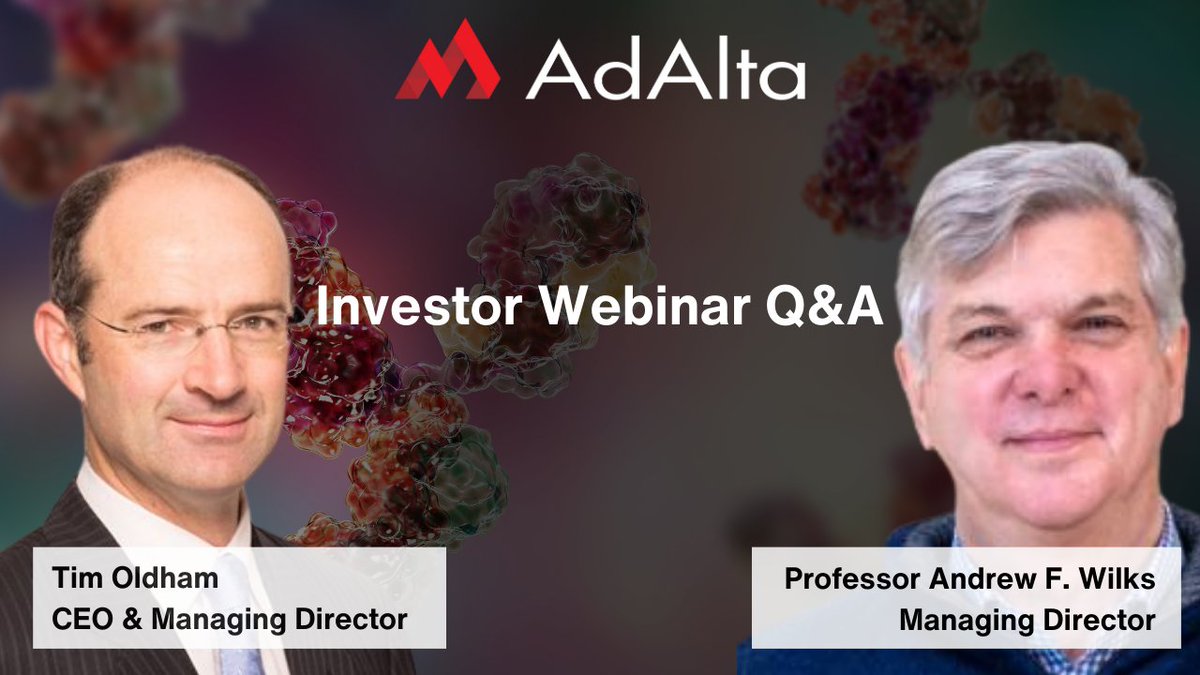 AdAlta1AD's tweet image. AdAlta's (ASX:1AD) CEO and MD Tim Oldham joined SYNthesis BioVentures's MD Professor Andrew Wilks on last Thursday's webinar to discuss the exciting partnership between SYNthesis and Adalta |  investorhub.adalta.com.au/activity-updat…

#1AD #Webinar
