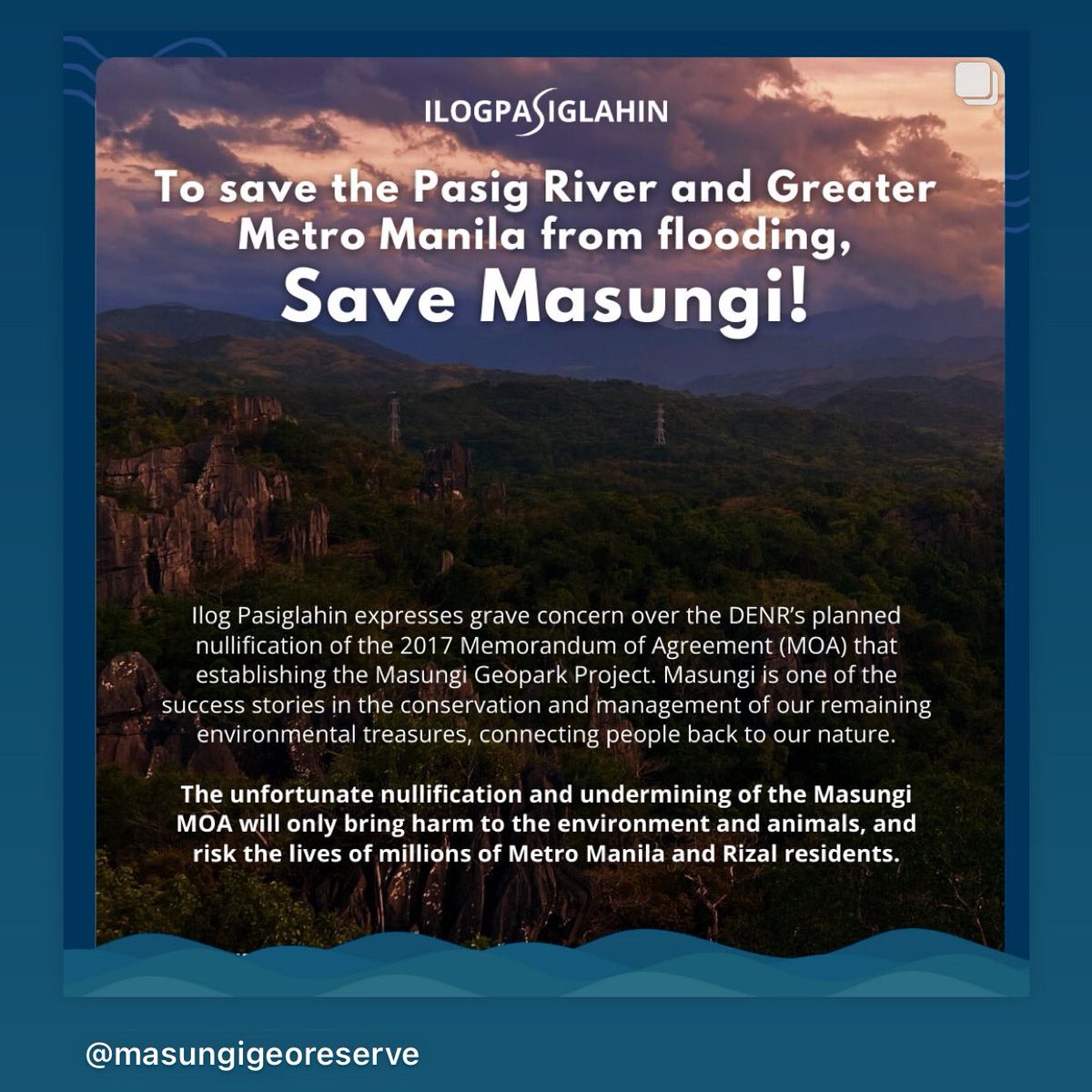 so after the chocolate hills resort fiasco, tarsier issue, homonhon island controversy, here’s another one- masungi geopark 

hanggang kailan kayo magiging incompetent, @DENROfficial? you’re supposed to protect our environment + natural resources but these issues tell otherwise.