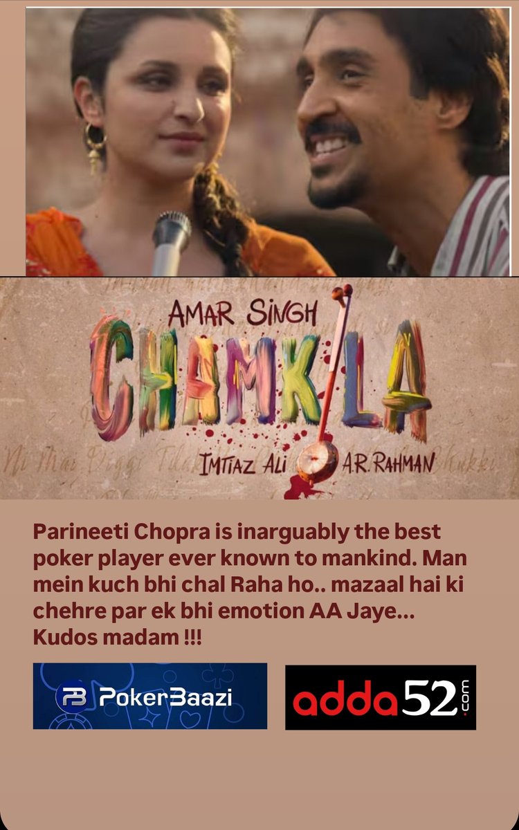 criticamit's tweet photo. What do you guys think? 
#AmarSinghChamkila #pokeronline @PokerBaazi @Adda_52 @NetflixIndia @ParineetiChopra @diljitdosanjh https://t.co/Wqvt6T65dn