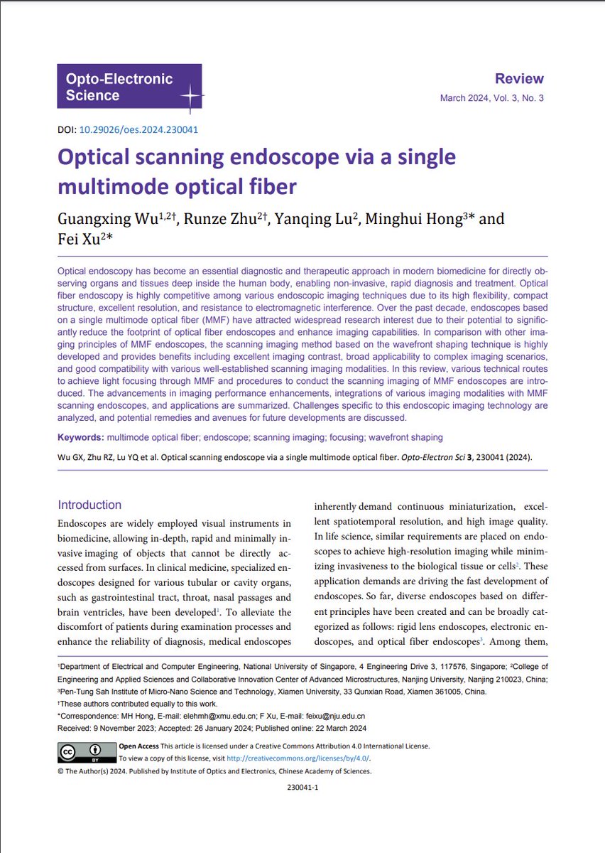 #OES_highlight Optical scanning endoscope via a single multimode optical fiber doi.org/10.29026/oes.2… by Prof. #FeiXu from @NanjingUnivers1 #MinghuiHong from @xmuchina #optical #fiber #endoscope #wavefront #scanning #imaging