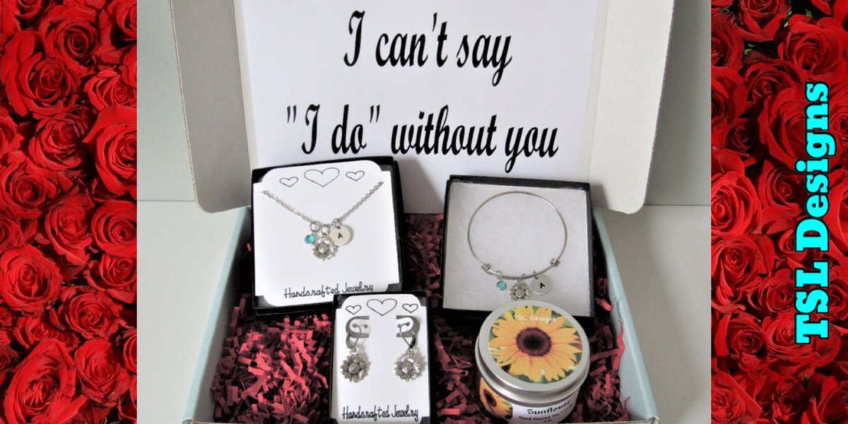 Maid of Honor Sunflower Gift Box ~ Sunflower Necklace and Bracelet, Druzy Stud Earrings & a Handpoured Soy Candle
buff.ly/46hL2Lg
#giftbox #maidofhonor #MOH #sunflowerjewelry #handmade #jewelry #handcrafted #shopsmall #etsy #etsyhandmade #etsyjewelry