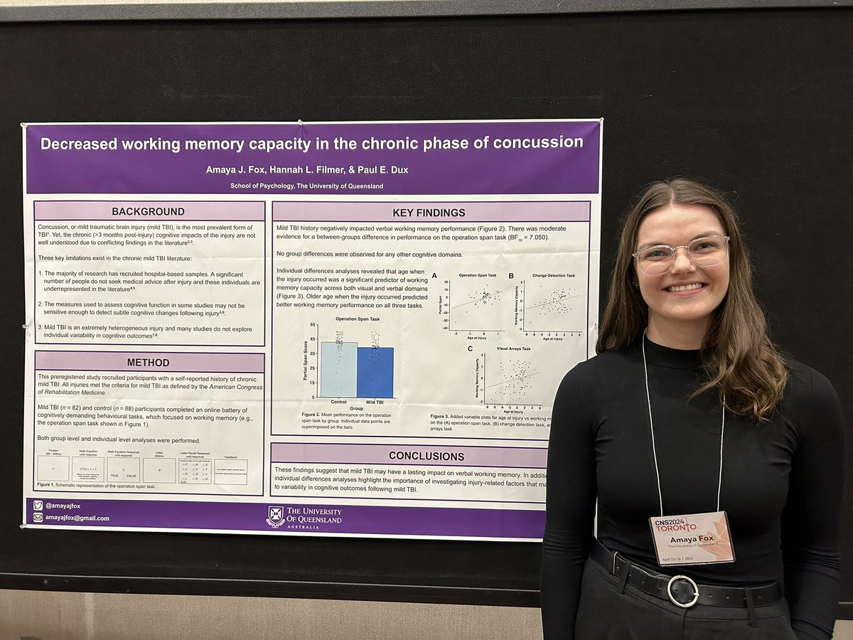 So lovely to chat to people about my research exploring the long-term impact of concussion on working memory this morning #CNS2024
